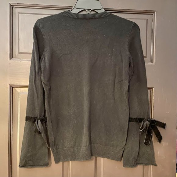 Michael Kors Bell Sleeve Black Sweater with Velvet Bows: Size XS - Picture 8 of 8